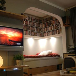  дизайн спальни совмещенной с гостиной